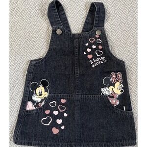 DISNEY JUNIOR Mickey‎ & Minnie Mouse Black Overall Jumper Snap Closure 18M